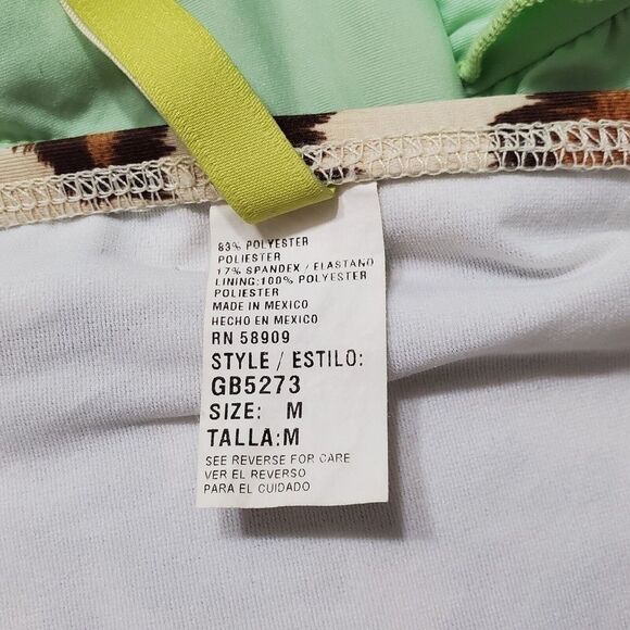 Gianni Bini Ruffle Bandeau Strapless Seafoam Green Leopard Print Bikini - Picture 8 of 9